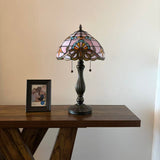 Tiffany Style Table Lamp Pink Stained Glass Baroque Style 12"W*12"D*22"H