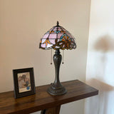 Tiffany Style Table Lamp Pink Stained Glass Baroque Style 12"W*12"D*22"H