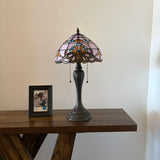 Tiffany Style Table Lamp Pink Stained Glass Baroque Style 12"W*12"D*22"H