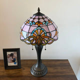 Tiffany Style Table Lamp Pink Stained Glass Baroque Style 12"W*12"D*22"H