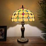 Tiffany Style Table Lamp Gold Stained Glass Crystal Beans 12"W*12"D*19"H.