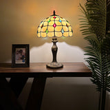Tiffany Style Table Lamp Gold Stained Glass Crystal Beans 12"W*12"D*19"H.