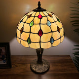 Tiffany Style Table Lamp Gold Stained Glass Crystal Beans 12"W*12"D*19"H.