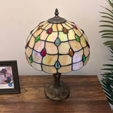 Tiffany Style Table Lamp Gold Stained Glass Crystal Beans 12"W*12"D*19"H.