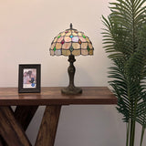 Tiffany Style Table Lamp Gold Stained Glass Crystal Beans 12"W*12"D*19"H.