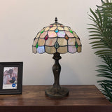 Tiffany Style Table Lamp Gold Stained Glass Crystal Beans 12"W*12"D*19"H.