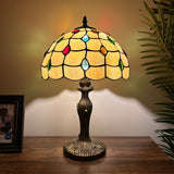 Tiffany Style Table Lamp Gold Stained Glass Crystal Beans 12"W*12"D*19"H.