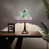 Tiffany Style Table Lamp Purple Stained Glass Green Leaves 12"W*12"D*19"H ET1281