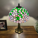Tiffany Style Table Lamp Purple Stained Glass Green Leaves 12"W*12"D*19"H ET1281