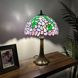 Tiffany Style Table Lamp Purple Stained Glass Green Leaves 12"W*12"D*19"H ET1281