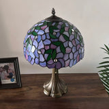 Tiffany Style Table Lamp Purple Stained Glass Green Leaves 12"W*12"D*19"H ET1281
