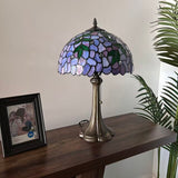 Tiffany Style Table Lamp Purple Stained Glass Green Leaves 12"W*12"D*19"H ET1281