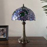 Tiffany Style Table Lamp Purple Stained Glass Green Leaves 12"W*12"D*19"H ET1281