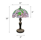 Tiffany style table lamp Purple stained glass green leaves 12"W*12"D*19"H