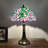 Tiffany Style Table Lamp Purple Stained Glass Green Leaves 12"W*12"D*19"H ET1281