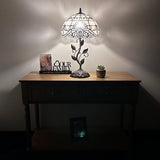 Tiffany Style Table Lamp White Stained Glass Baroque Style LED Bulb Included 22"H*12"W*12"D