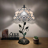 Tiffany Style Table Lamp White Stained Glass Baroque Style LED Bulb Included 22"H*12"W*12"D
