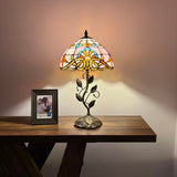 Tiffany Style Table Lamp Pink Stained Glass Baroque Style LED Bulb 12"W*12"D*22"H