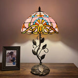 Tiffany Style Table Lamp Pink Stained Glass Baroque Style LED Bulb 12"W*12"D*22"H