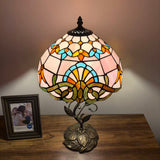 Tiffany Style Table Lamp Pink Stained Glass Baroque Style LED Bulb 12"W*12"D*22"H
