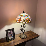 Tiffany Style Table Lamp Pink Stained Glass Baroque Style LED Bulb 12"W*12"D*22"H