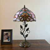 Tiffany Style Table Lamp Pink Stained Glass Baroque Style LED Bulb 12"W*12"D*22"H