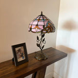 Tiffany Style Table Lamp Pink Stained Glass Baroque Style LED Bulb 12"W*12"D*22"H