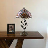 Tiffany Style Table Lamp Pink Stained Glass Baroque Style LED Bulb 12"W*12"D*22"H