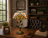 Tiffany Style Table Lamp Pink Stained Glass Baroque Style LED Bulb 12"W*12"D*22"H