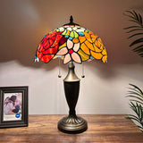 Tiffany Style Table Lamp Stained Glass Rose Flowers 14"W*14"D*21"H