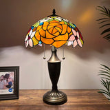 Tiffany Style Table Lamp Stained Glass Rose Flowers 14"W*14"D*21"H