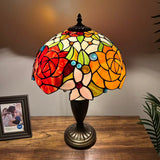 Tiffany Style Table Lamp Stained Glass Rose Flowers 14"W*14"D*21"H