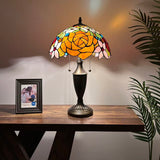 Tiffany Style Table Lamp Stained Glass Rose Flowers 14"W*14"D*21"H