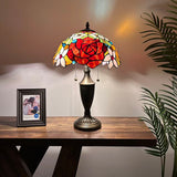 Tiffany Style Table Lamp Stained Glass Rose Flowers 14"W*14"D*21"H