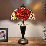 Tiffany Style Table Lamp Stained Glass Rose Flowers 14"W*14"D*21"H