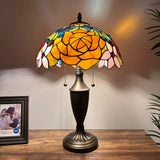 Tiffany Style Table Lamp Stained Glass Rose Flowers 14"W*14"D*21"H