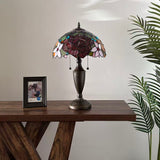 Tiffany Style Table Lamp Stained Glass Rose Flowers 14"W*14"D*21"H