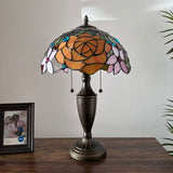 Tiffany Style Table Lamp Stained Glass Rose Flowers 14"W*14"D*21"H