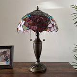 Tiffany Style Table Lamp Stained Glass Rose Flowers 14"W*14"D*21"H