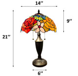 Tiffany Style Table Lamp Stained Glass Rose Flowers 14"W*14"D*21"H