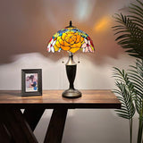 Tiffany Style Table Lamp Stained Glass Rose Flowers 14"W*14"D*21"H