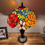 Tiffany Style Table Lamp Stained Glass Rose Flowers 14"W*14"D*21"H