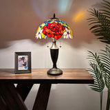 Tiffany Style Table Lamp Stained Glass Rose Flowers 14"W*14"D*21"H