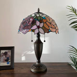 Tiffany Style Table Lamp Stained Glass Rose Flowers 14"W*14"D*21"H