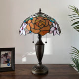 Tiffany Style Table Lamp Stained Glass Rose Flowers 14"W*14"D*21"H