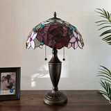 Tiffany Style Table Lamp Stained Glass Rose Flowers 14"W*14"D*21"H