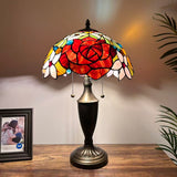 Tiffany Style Table Lamp Stained Glass Rose Flowers 14"W*14"D*21"H
