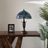 Tiffany Style Table Lamp Blue Stained Glass Dragonfly 14"W*14"D*21"H