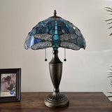 Tiffany Style Table Lamp Blue Stained Glass Dragonfly 14"W*14"D*21"H