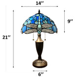 Tiffany Style Table Lamp Blue Stained Glass Dragonfly 14"W*14"D*21"H